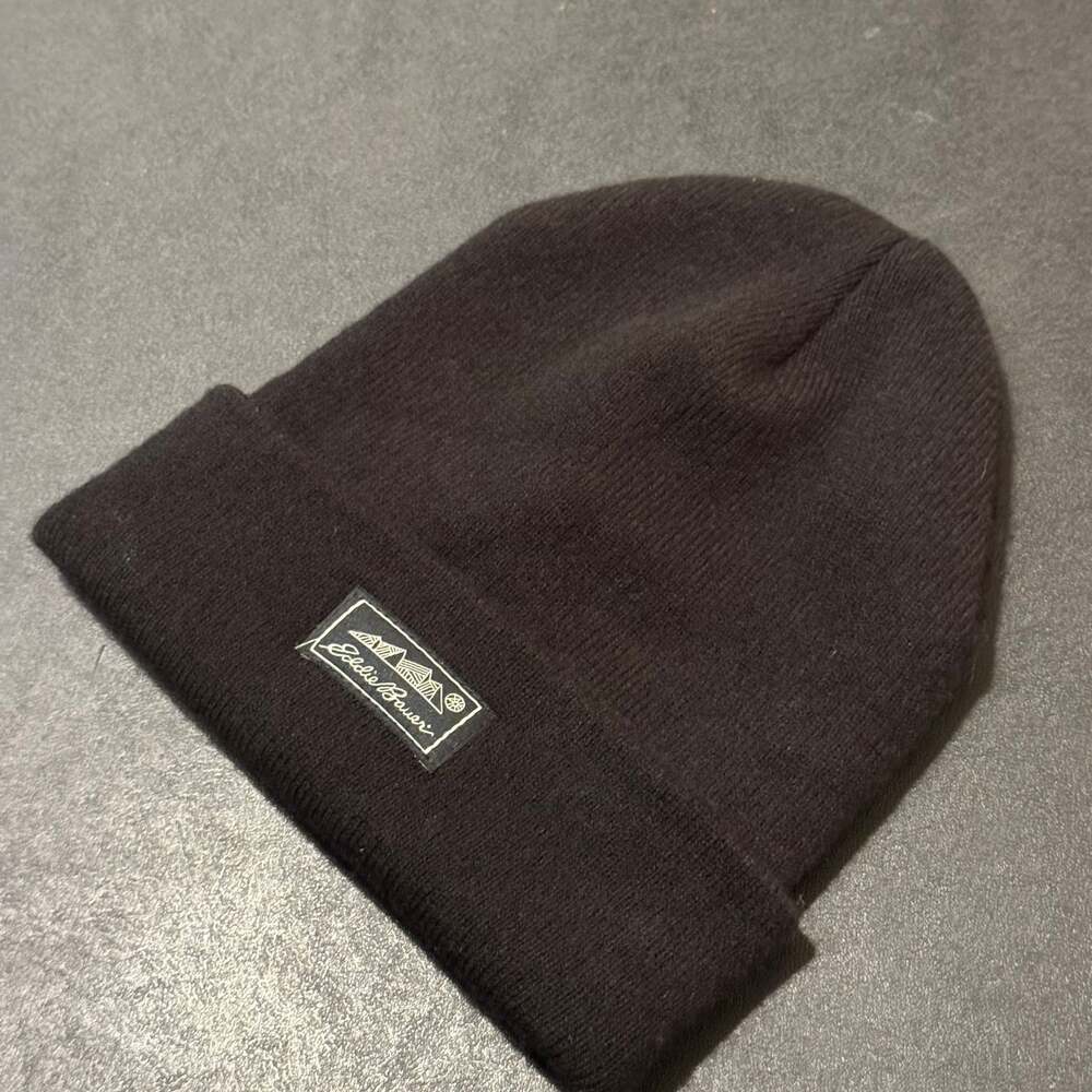 Eddie Bauer Black Knit Cuffed Patch Beanie